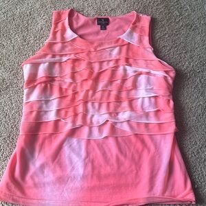 Worthington Petite salmon pink tye died sleeveless ruffle blouse Large